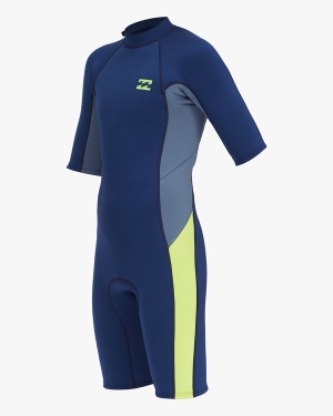 Boys' Billabong 2/2 Absolute Back Zip Short Sleeve Spring Wetsuit Navy | 420OPEQAL