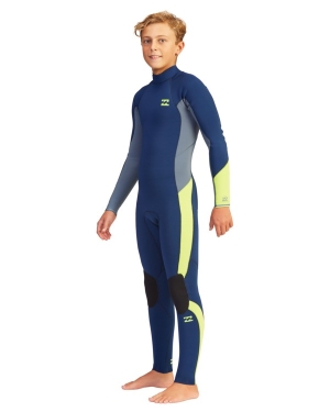 Boys' Billabong 4/3 Absolute Back Zip Full Wetsuit Navy | 235YSWVON