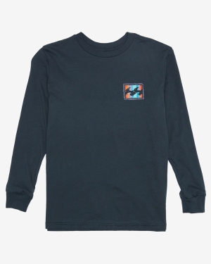 Boys' Billabong (8-16) Crayon Wave Long Sleeve T Shirts Navy | 853PIUJLW