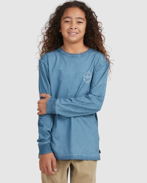 Boys' Billabong Big Wave Dan Long Sleeve T Shirts Blue | 032VLUOEZ