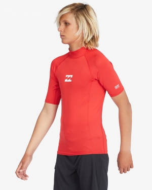 Boys' Billabong Boys 8-16 All Day Wave Performance Fit Rash Vest Playsuit Red / Red | 183DWZXUB