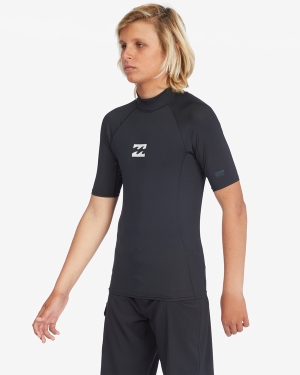 Boys' Billabong Boys 8-16 All Day Wave Performance Fit Rash Vest Playsuit Black | 864AGNDIO