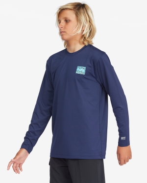 Boys' Billabong Crayon Wave Loose Fit Long Sleeve Surf Tee Navy | 765FYMLHQ