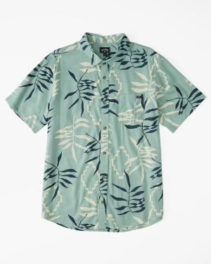 Boys' Billabong Sundays Floral Short Sleeve Shirts Olive Green | 824XEDISY