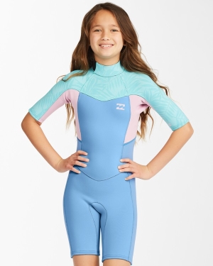 Girls' Billabong 2/2 Synergy Back Zip Short Sleeve Springsuit Wetsuit Multicolor | 712RXWONA