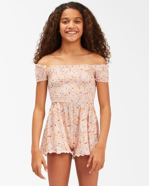 Girls' Billabong Beach All Day Off-The-Shoulder Dress White / Multicolor | 708LGQCOF