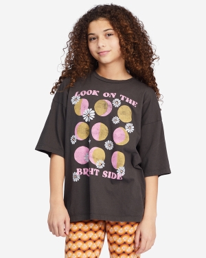 Girls' Billabong Bright Side Graphic Boyfriend T Shirts Black | 580JSYRUM