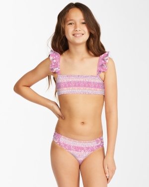 Girls' Billabong Day Dreamer Ruffle Set Swimwear Pink | 706EDRPAJ