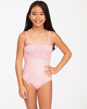 Girls' Billabong Feelin Ditsy One-Piece Swimwear Coral Pink | 182TVMHFR