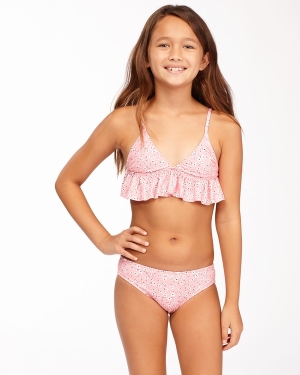 Girls' Billabong Feelin Ditsy Ruffle Triangle Set Swimwear Coral Pink | 624AYTIJX