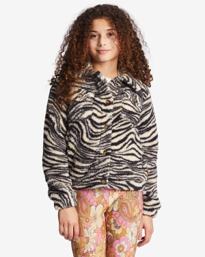 Girls' Billabong Grafton Button-Up Sherpa Jackets Black | 259ZGOPBE