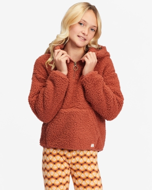 Girls' Billabong Just In Time Half-Zip Pullover Sweatshirt Chocolate | 528HJCOGN