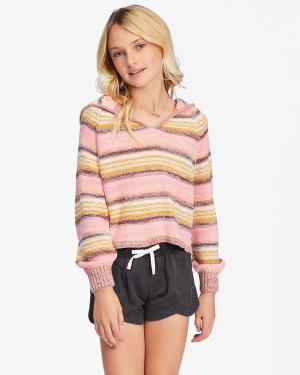 Girls' Billabong On The Horizon V-Neck Hooded Sweaters Pink | 789VTJDKC