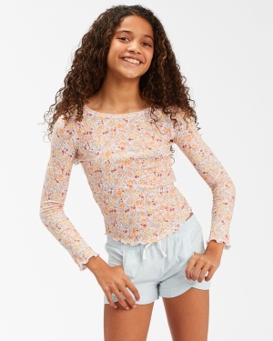 Girls' Billabong Picking Flowers Long Sleeve Knit Tops White / Multicolor | 463NJCRXS
