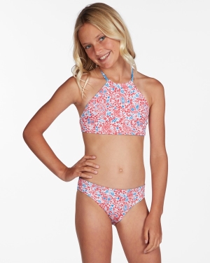 Girls' Billabong Ready For Fun High Neck Reversible Set Swimwear Multicolor | 574ATVHCB