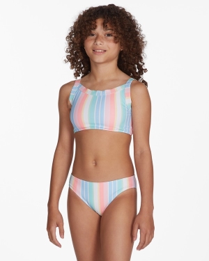 Girls' Billabong Stoked On Stripes Cropped Set Swimwear Multicolor | 463XRVNFC