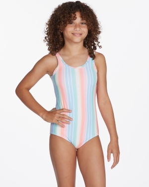 Girls' Billabong Stoked On Stripes Scroop Back One-Piece Swimwear Multicolor | 756ZNURXY