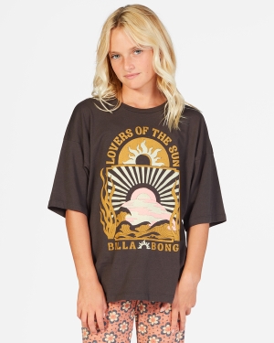 Girls' Billabong Sun Lovers Boyfriend T Shirts Black | 964QZGIYL