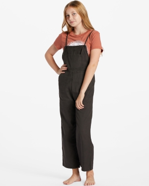 Girls' Billabong Wild Lengths Jr Overalls Pants Black | 910ZYLURB