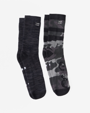 Men's Billabong 2-Pack Camo Crew Socks Black | 435HVEIKL