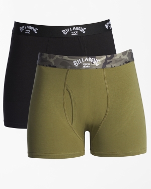 Men's Billabong 2-Pack Core Boxer Briefs Underwear Olive | 186TWIYFX