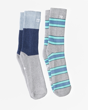 Men's Billabong 2-Pack Stripe Crew Socks Light Grey | 469COLSRF