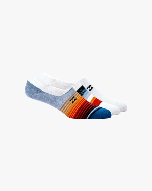 Men's Billabong 3 Pack Faded Stripe No-Show Socks White | 189DZVYWP