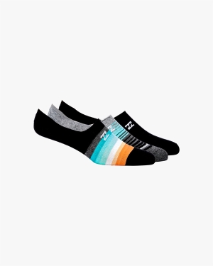 Men's Billabong 3 Pack Faded Stripe No-Show Socks Black | 829NOELMV