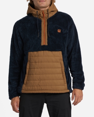 Men's Billabong A/Div Badger Hooded Half-Zip Pullover Fleece Jackets Navy | 690SQBTVM