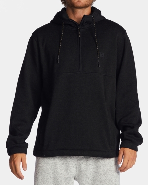 Men's Billabong A/Div Boundary Hooded Half-Zip Pullover Fleece Jackets Black | 019BQYUGA