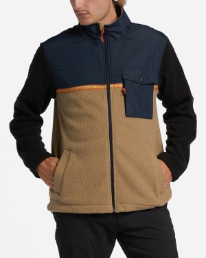 Men's Billabong A/Div Boundary Trail Zip-Up Fleece Jackets Navy | 236FJQDRH