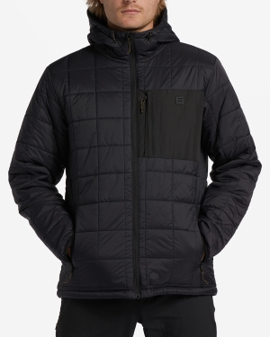 Men's Billabong A/Div Journey Hooded Zip-Up Puffer Jackets Black | 054RMSFHT