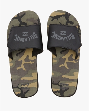 Men's Billabong All Day Impact Print Slide Flip Flops Camo | 273MWXDEF