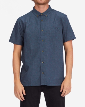 Men's Billabong All Day Jacquard Organic Short Sleeve Shirts Navy | 829NYFMQV