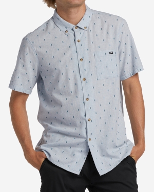 Men's Billabong All Day Jacquard Organic Short Sleeve Shirts Light Blue | 968UKGSBH