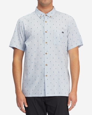 Men's Billabong All Day Jacquard Short Sleeve Shirts Light Blue | 795UFJEYH