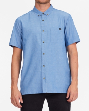Men's Billabong All Day Organic Short Sleeve Shirts Blue | 031QRSIBN