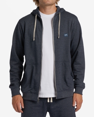 Men's Billabong All Day Organic Zip-Up Shirts Navy | 046YTXVKZ