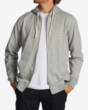 Men's Billabong All Day Organic Zip-Up Shirts Grey | 081PRNMOL