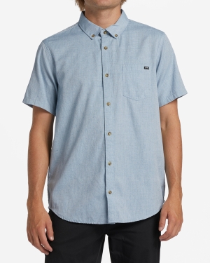 Men's Billabong All Day Short Sleeve Shirts Blue | 049JUSOCD