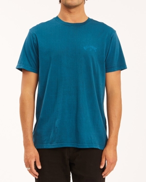 Men's Billabong Arch Wave Washed Short Sleeve T Shirts Navy | 034QVZISK