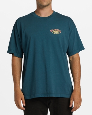Men's Billabong Arch Wave Washed Short Sleeve T Shirts Blue | 189TAIJRH
