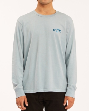 Men's Billabong Archwave Wave Washed Long Sleeve T Shirts Blue | 317ZYDLSO