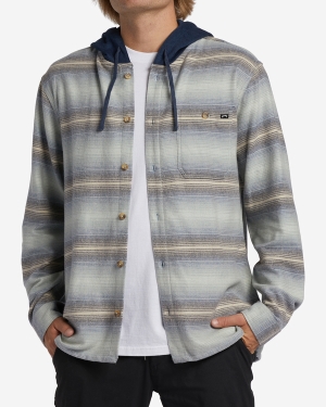 Men's Billabong Baja Hooded Flannel Shirts Blue | 726NCOMRA
