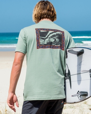 Men's Billabong Barrel Organic Short Sleeve T Shirts Olive | 754HCJZFB