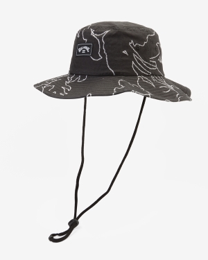 Men's Billabong Big John Print Surf Safari Hats Black White | 923YPXCFJ