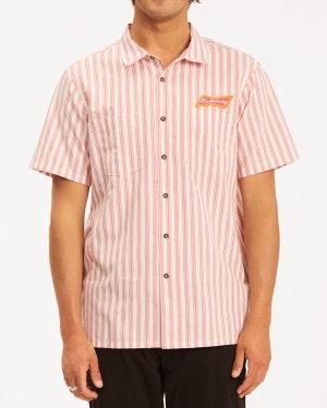 Men's Billabong Budweiser Bow Stripe Short Sleeve Shirts Red / Red | 167LDUSIZ