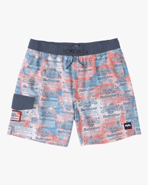 Men's Billabong Budweiser Insignia Layback Bottle Opener 17 Boardshorts Red / White | 067UAXIVC