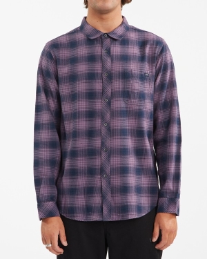 Men's Billabong Coastline Flannel Shirts Purple | 034DYBRMN