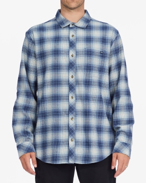 Men's Billabong Coastline Flannel Shirts Blue | 624FCBWOD